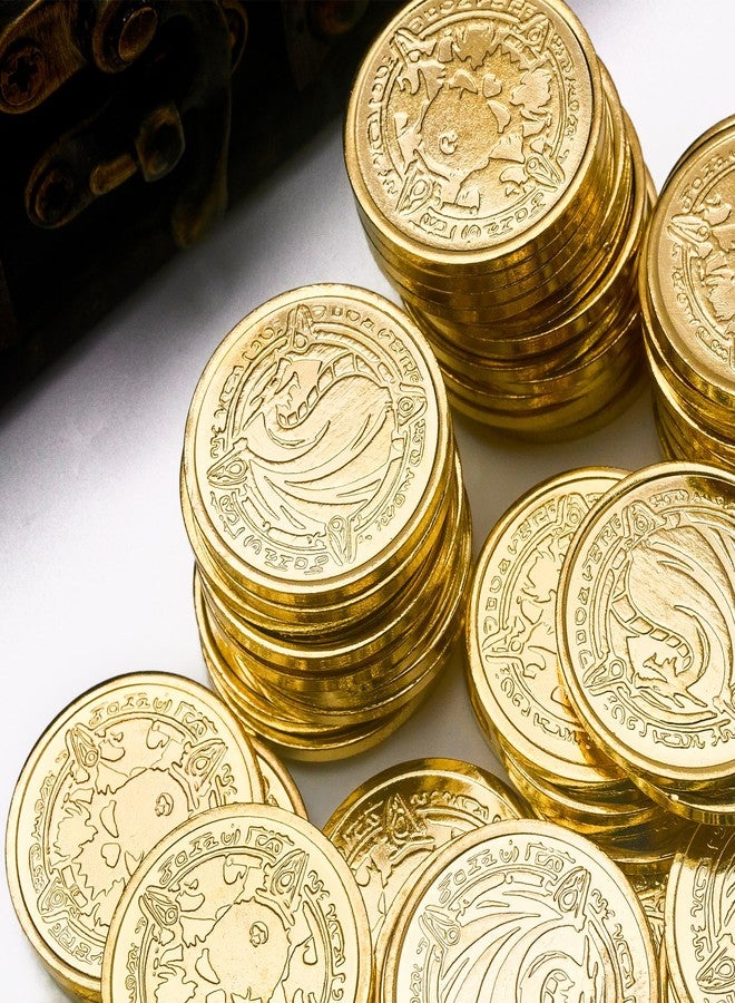 مجموعة عملات القراصنة المعدنية الذهبية من ACTIONDRAKE - 110 قطعة، مناسبة للوحات، والرموز، والعملات المحاكاة، وصناديق الكنوز، ورموز DND المعدنية للعبة Dungeons and Dragons (ذهبية 110 قطعة). - Image 4